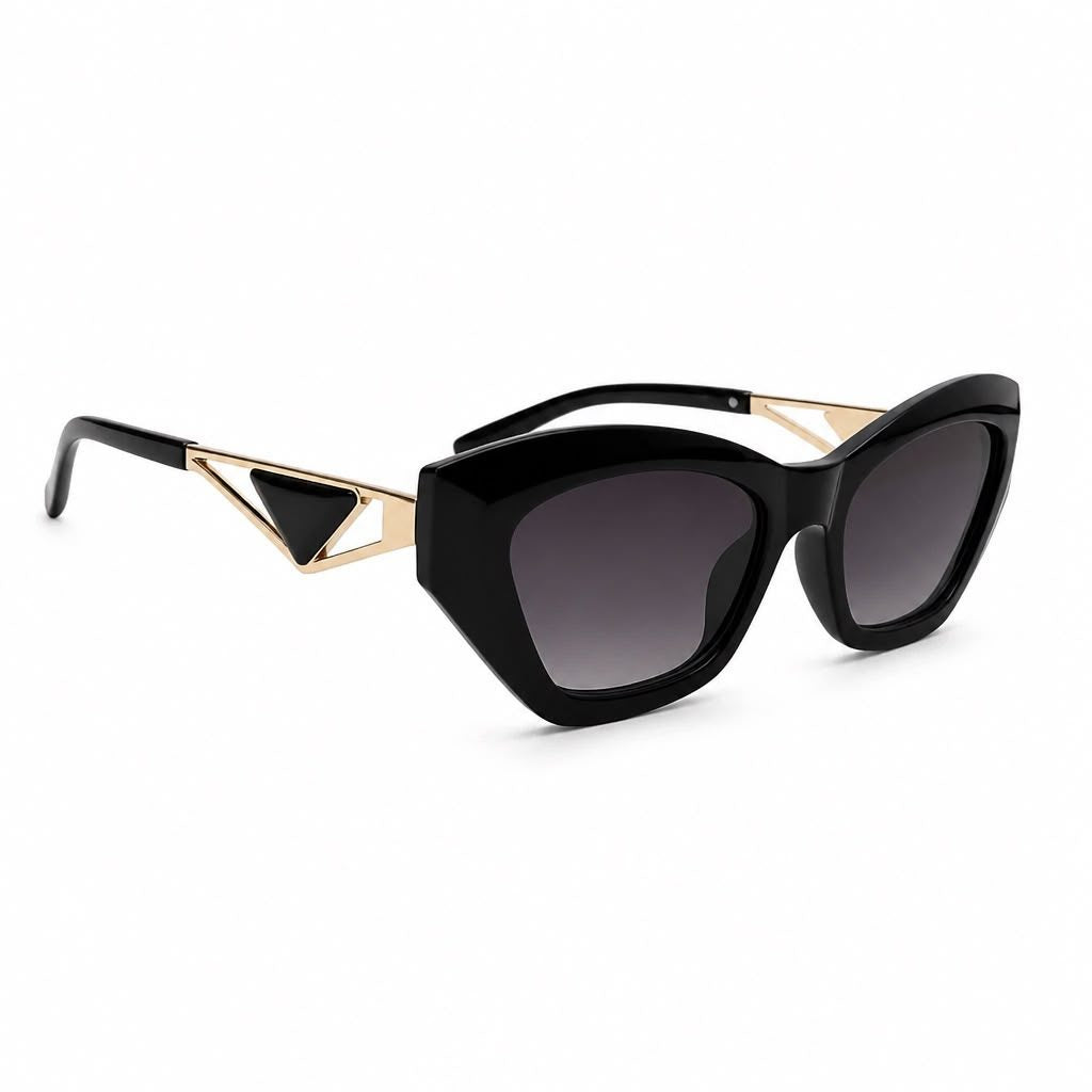 Óculos cat-eye preto com detalhe dourado